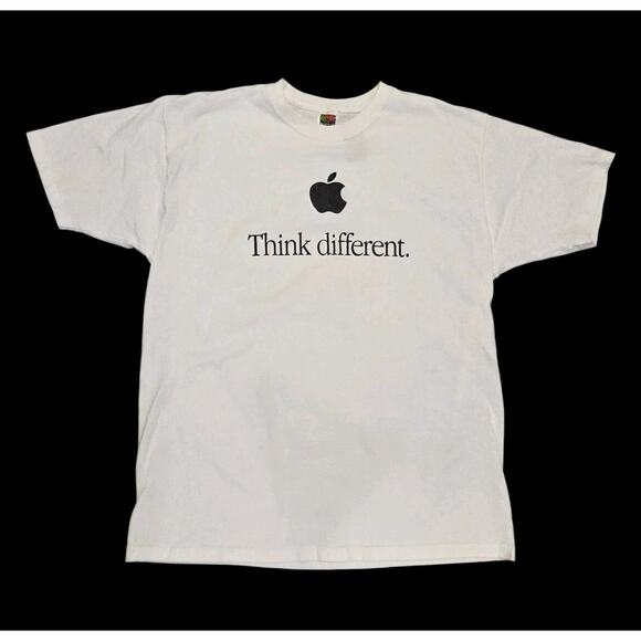 Vintage Apple Think Different T-Shirt 90s FOTL White Black Macintosh Mac Mens XL - Picture 1 of 7